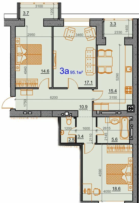 3-кімнатна 95.1 м² в ЖК Курортний від 25 472 грн/м², Миколаїв