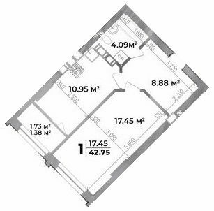 1-кімнатна 42.75 м² в ЖК Standard LUX від 32 000 грн/м², Полтава