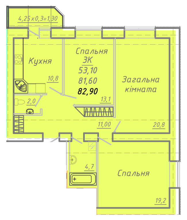 3-кімнатна 82.9 м² в ЖК на вул. Никитченко, 3 від 17 600 грн/м², Полтава