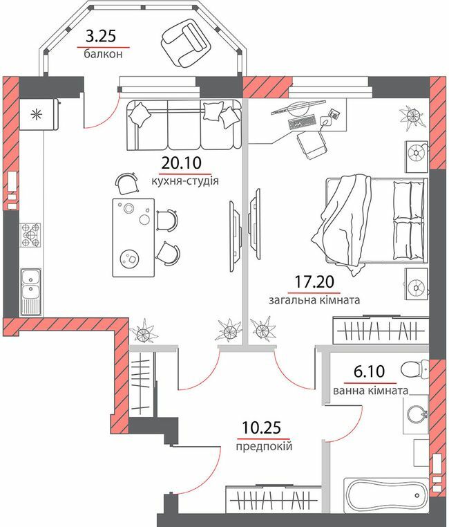 1-комнатная 57.3 м² в ЖК на ул. Пилипа Орлика, 26 от 30 050 грн/м², Полтава