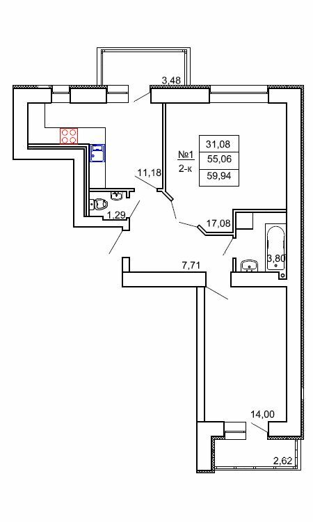 2-комнатная 59.94 м² в ЖК на ул. Сенная, 19 от 23 000 грн/м², Полтава