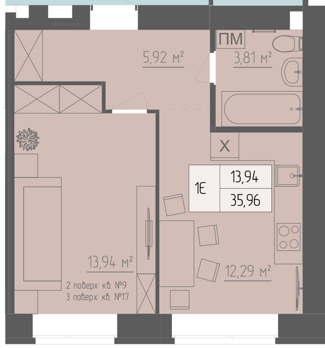 1-кімнатна 35.96 м² в ЖК Abricos від 15 300 грн/м², Рівне