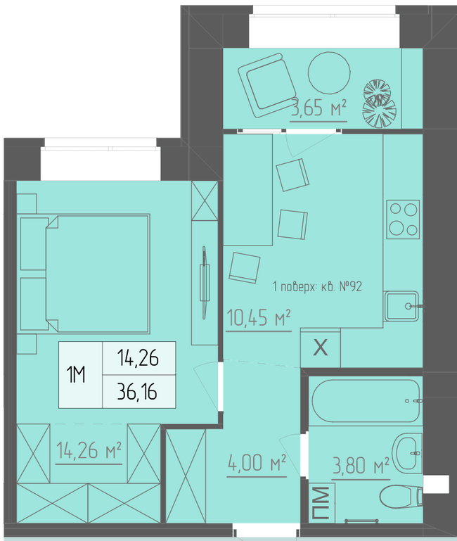 1-кімнатна 36.16 м² в ЖК Abricos від 15 300 грн/м², Рівне