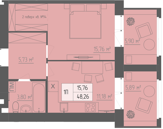 1-комнатная 48.26 м² в ЖК Abricos от 16 450 грн/м², Ровно