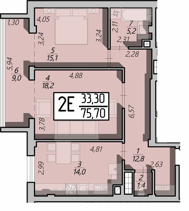 2-кімнатна 75.7 м² в ЖК Арена від 17 200 грн/м², Рівне