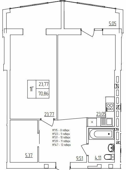 1-комнатная 70.86 м² в ЖК Синергия Light от 13 700 грн/м², Ровно