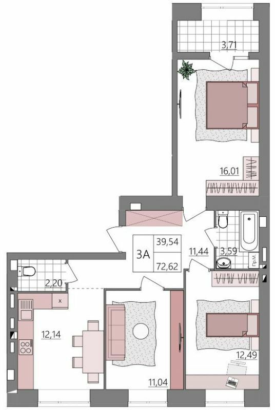 3-комнатная 72.62 м² в ЖК Синергия Light от 13 300 грн/м², Ровно