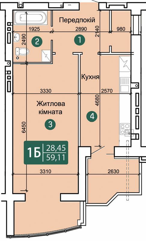 1-кімнатна 59.11 м² в ЖК Зарічний від 15 200 грн/м², Суми