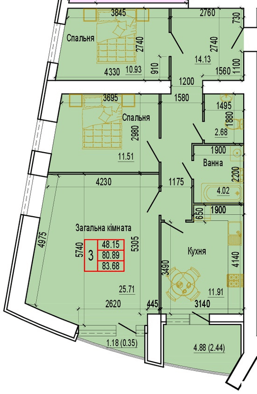 3-кімнатна 80.27 м² в ЖК Еверест від 19 000 грн/м², Суми