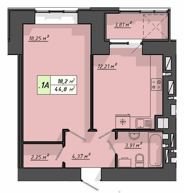 1-комнатная 44.8 м² в ЖК Львовский от 20 000 грн/м², Тернополь