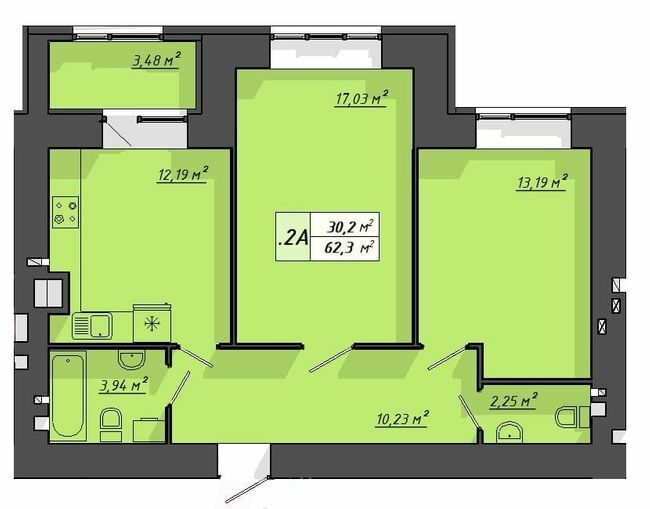 2-комнатная 62.3 м² в ЖК Львовский от 18 000 грн/м², Тернополь