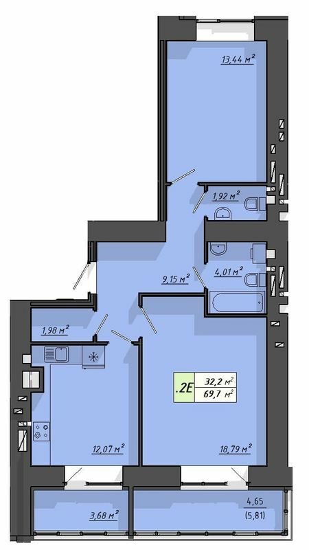 2-комнатная 69.7 м² в ЖК Львовский от 18 000 грн/м², Тернополь