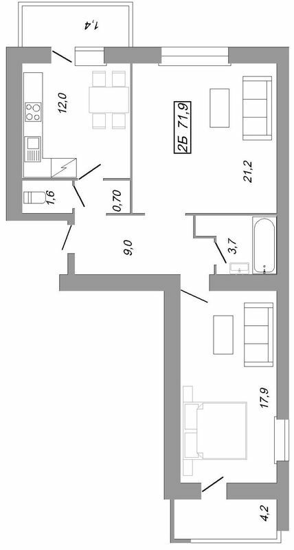 2-комнатная 71.9 м² в ЖК Рідний Дім от 12 500 грн/м², Тернополь