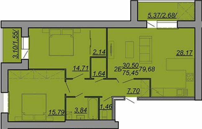 2-комнатная 79.68 м² в ЖК Рідний Дім от 12 500 грн/м², Тернополь