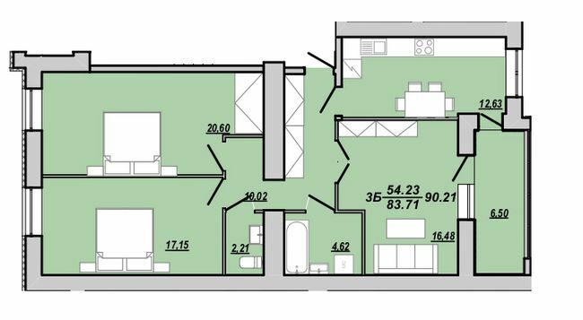 3-кімнатна 90.21 м² в ЖК Рідний Дім від 10 000 грн/м², Тернопіль