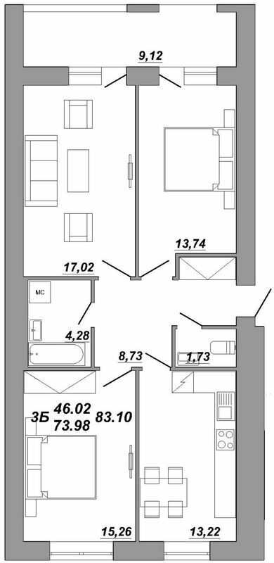 3-комнатная 83.1 м² в ЖК Рідний Дім от 14 500 грн/м², Тернополь