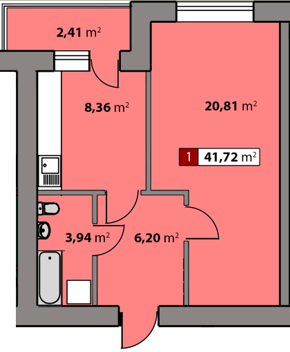 1-кімнатна 41.72 м² в ЖК Парковий квартал від 16 500 грн/м², Черкаси