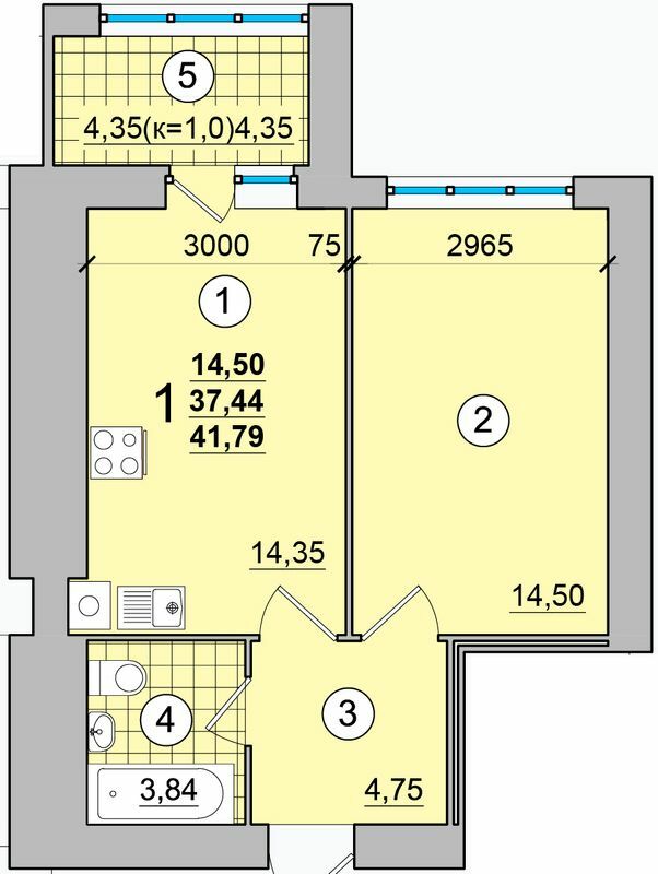 1-комнатная 41.79 м² в ЖК на Масанах от 13 900 грн/м², Чернигов