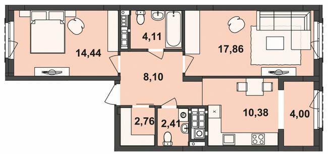 2-комнатная 64.06 м² в ЖК Киевский от 22 100 грн/м², Черновцы