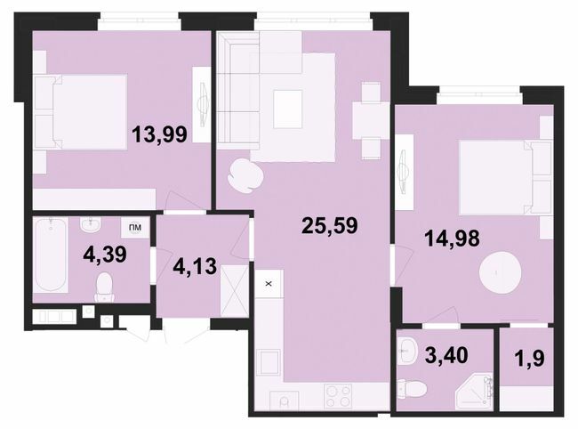 2-комнатная 68.38 м² в ЖК Киевский от 22 100 грн/м², Черновцы