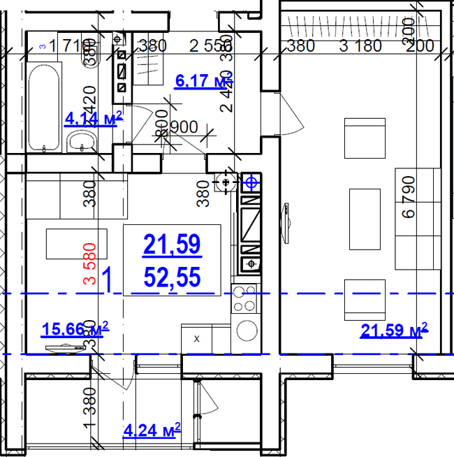 1-кімнатна 52.55 м² в ЖК Будинок на Сумській від 54 600 грн/м², Харків