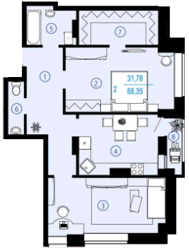 2-кімнатна 68.35 м² в ЖК Меридіан від 16 200 грн/м², Харків