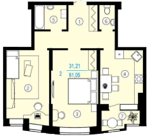 2-комнатная 61.05 м² в ЖК Меридиан от 16 200 грн/м², Харьков