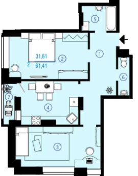 2-комнатная 61.41 м² в ЖК Меридиан от 17 200 грн/м², Харьков