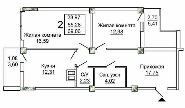 2-кімнатна 69.06 м² в ЖК Слобожанський квартал-2 від 16 050 грн/м², Харків