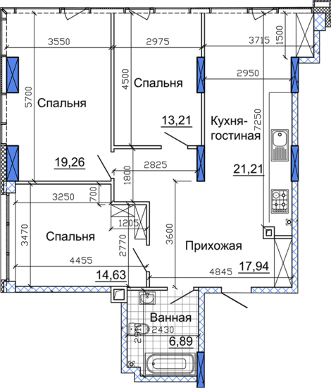 3-комнатная 95.46 м² в ЖК Nebo от 40 200 грн/м², Днепр