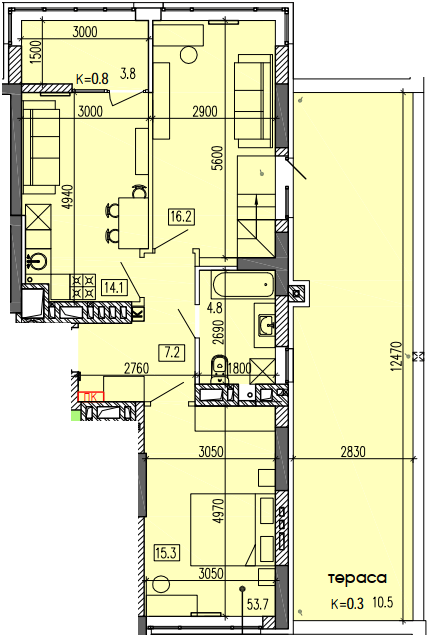 2-кімнатна 72.8 м² в ЖК Затишний-2 від 23 000 грн/м², Дніпро