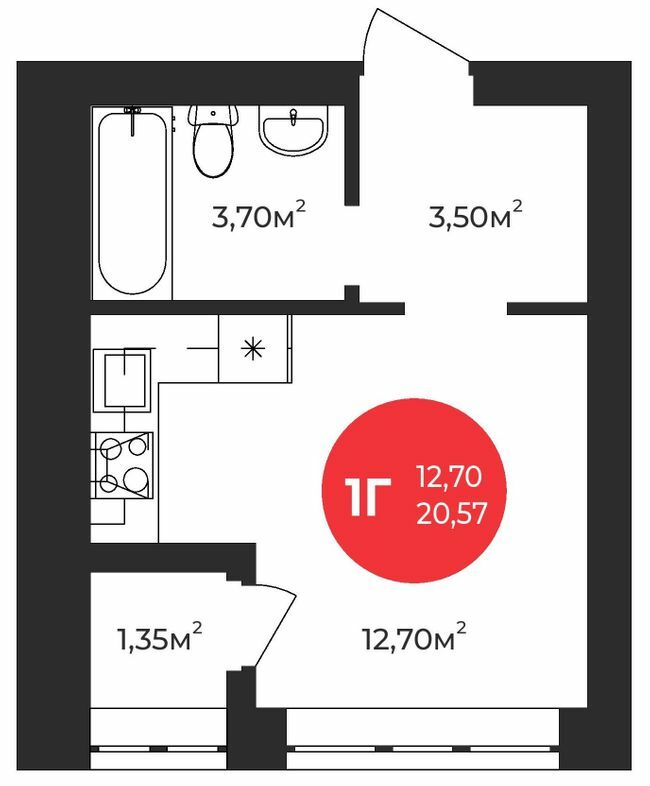 1-кімнатна 20.57 м² в ЖК Молодість від 25 050 грн/м², м. Ірпінь