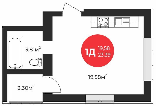 1-кімнатна 23.39 м² в ЖК Молодість від 23 800 грн/м², м. Ірпінь