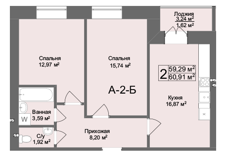 2-комнатная 60.91 м² в ЖК Комфорт на Салтовке от 21 500 грн/м², Харьков