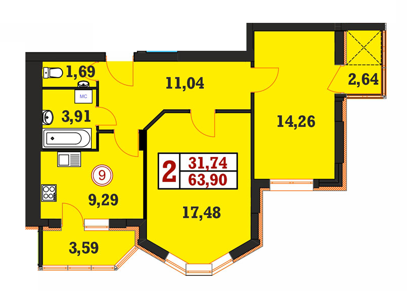 2-комнатная 63.9 м² в ЖК Гетманский от 18 200 грн/м², Хмельницкий