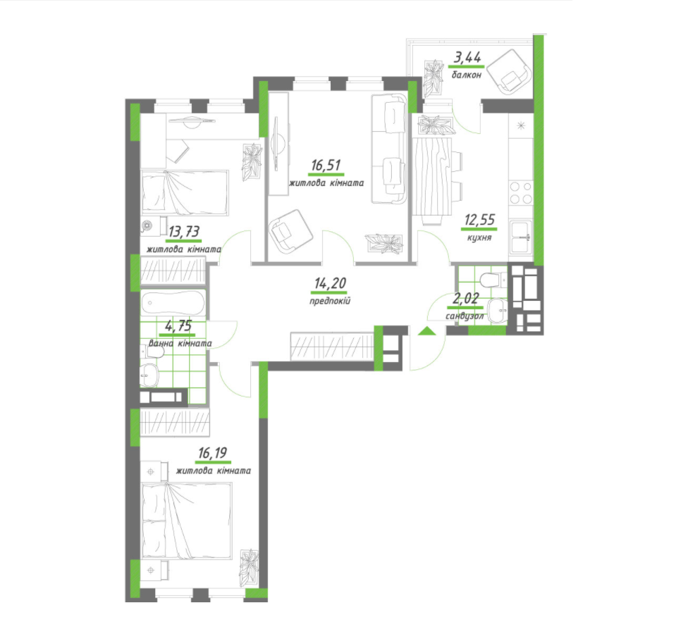 3-комнатная 83.39 м² в ЖК Нивки-Парк от 48 804 грн/м², Киев