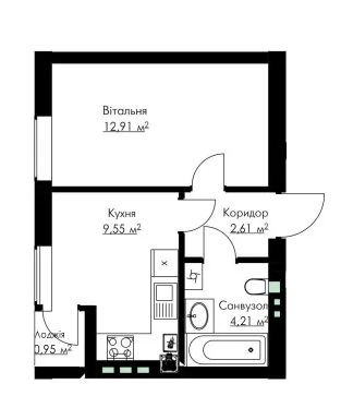 1-комнатная 30.23 м² в ЖК Cherry House 3 от 16 000 грн/м², пгт Гостомель