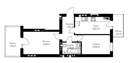 2-кімнатна 46.54 м² в ЖК Cherry House 3 від 16 000 грн/м², смт Гостомель