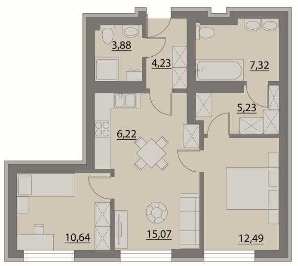 2-комнатная 65.08 м² в Апарт-комплекс X-point от 21 500 грн/м², Киев