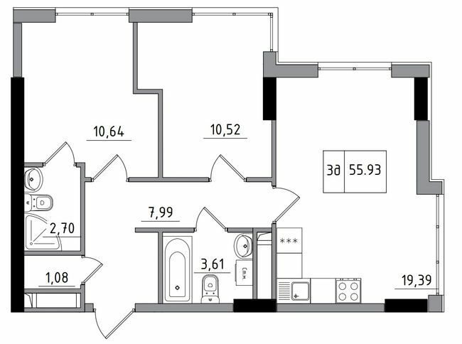 3-комнатная 55.93 м² в ЖГ ARTVILLE от 17 700 грн/м², пгт Авангард