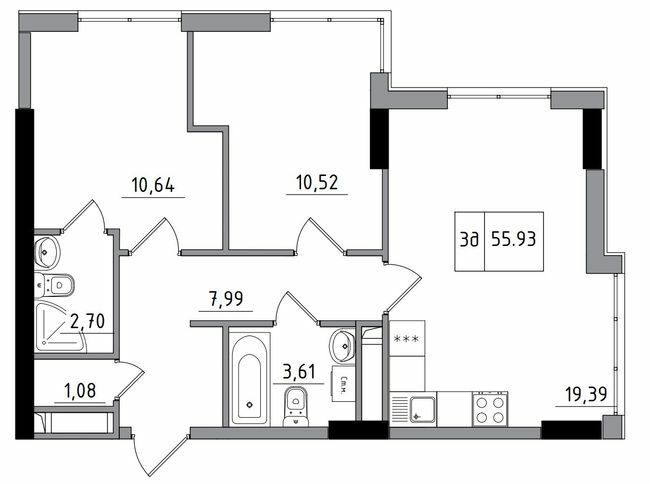 3-кімнатна 55.93 м² в ЖМ ARTVILLE від 17 700 грн/м², смт Авангард