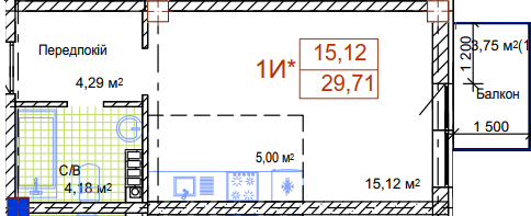 1-комнатная 29.71 м² в ЖК Art House от 51 100 грн/м², Одесса