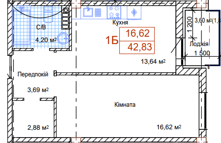 1-кімнатна 42.83 м² в ЖК Art House від 51 100 грн/м², Одеса