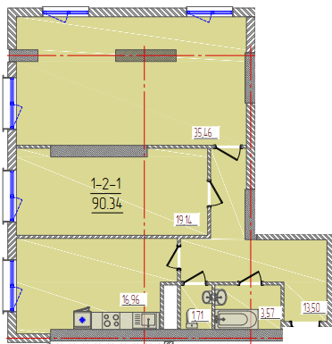 2-комнатная 90.34 м² в ЖК KADORR City от 22 900 грн/м², Одесса