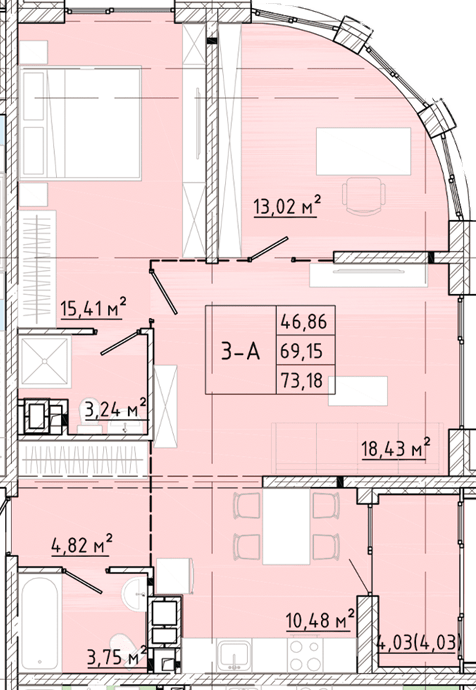 3-кімнатна 73.18 м² в ЖК Modern від 28 400 грн/м², Одеса