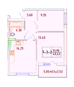 2-комнатная 49.43 м² в ЖК Smart City от 24 050 грн/м², с. Крыжановка