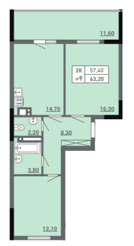 2-комнатная 63.2 м² в ЖК Акварель-3 от 23 550 грн/м², Одесса