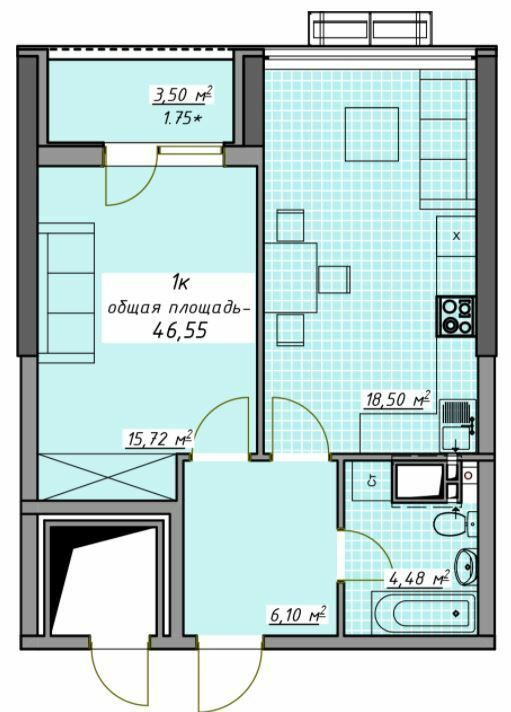 1-кімнатна 46.55 м² в ЖК Атмосфера від 22 850 грн/м², Одеса