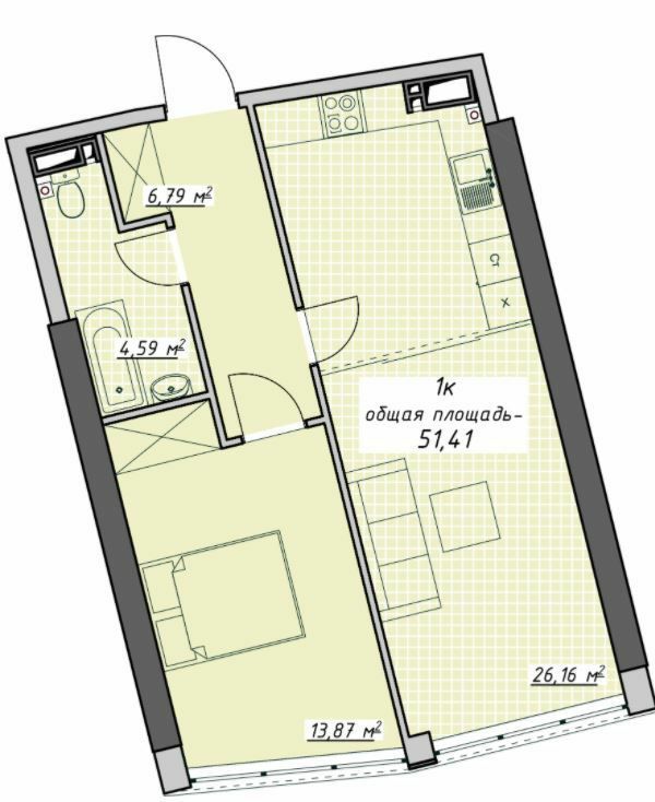 1-кімнатна 51.41 м² в ЖК Атмосфера від 28 400 грн/м², Одеса