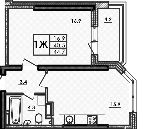 1-кімнатна 44.7 м² в ЖК Хвиля від 22 150 грн/м², Одеса